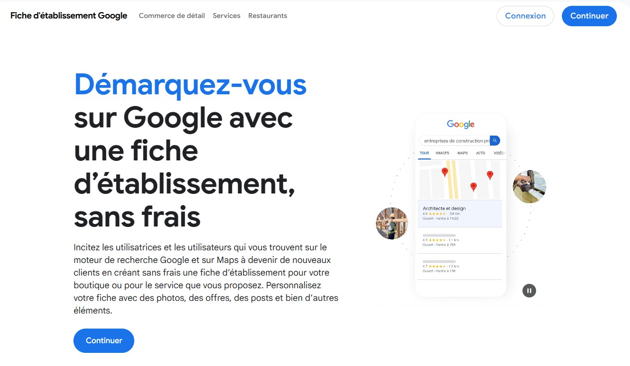 Processus d'inscription sur Google Business Profile